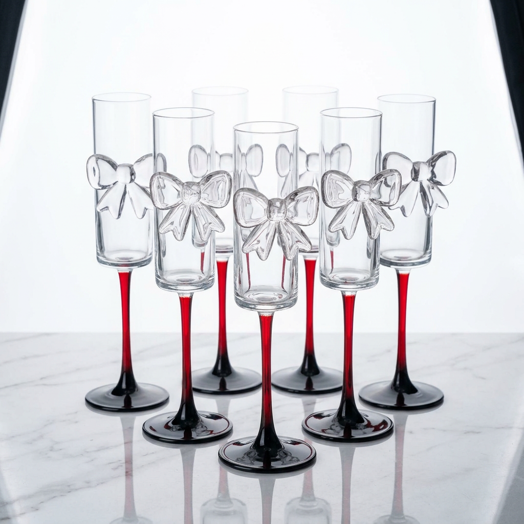 Pink Bow Champagne Flutes 180ml Set