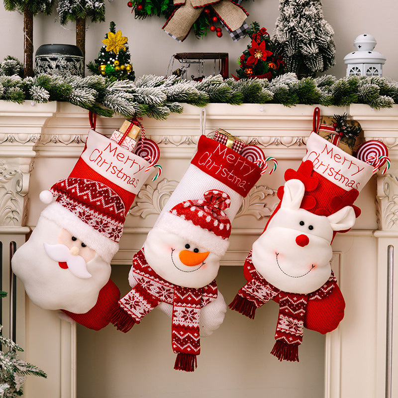 Large Santa Snowman Elk Christmas Stockings – Knitted Fireplace Decorations for Tree Hanging & Home Décor