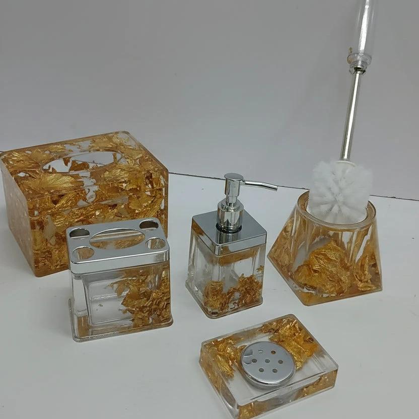 6 in 1 Acrylic Bathroom Set with Decorative Flowers Inside Accessories Bathroom Accessory Sets