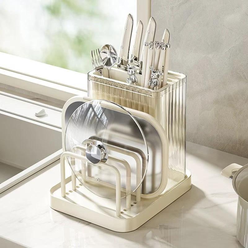 Multifunctional Cutlery Organizer with Knife and Chopping Board Holder – 3-in-1 ABS Kitchen Utensil Storage Rack house holds Kitchen Utensil Racks