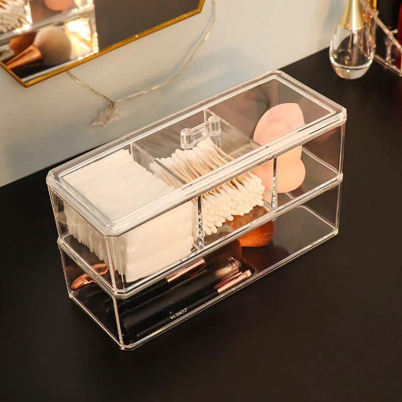 Transparent Cosmetic Storage Box – Acrylic Makeup Organizer for Cotton Pads, Swabs, and Beauty Essentials household storage containers Household Storage Containers