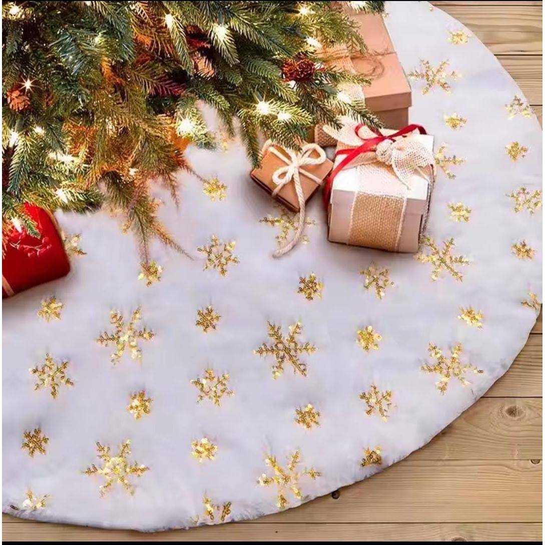 Faux Fur Christmas Tree Skirts – 90cm Gold and Silver Decorative Base Cover