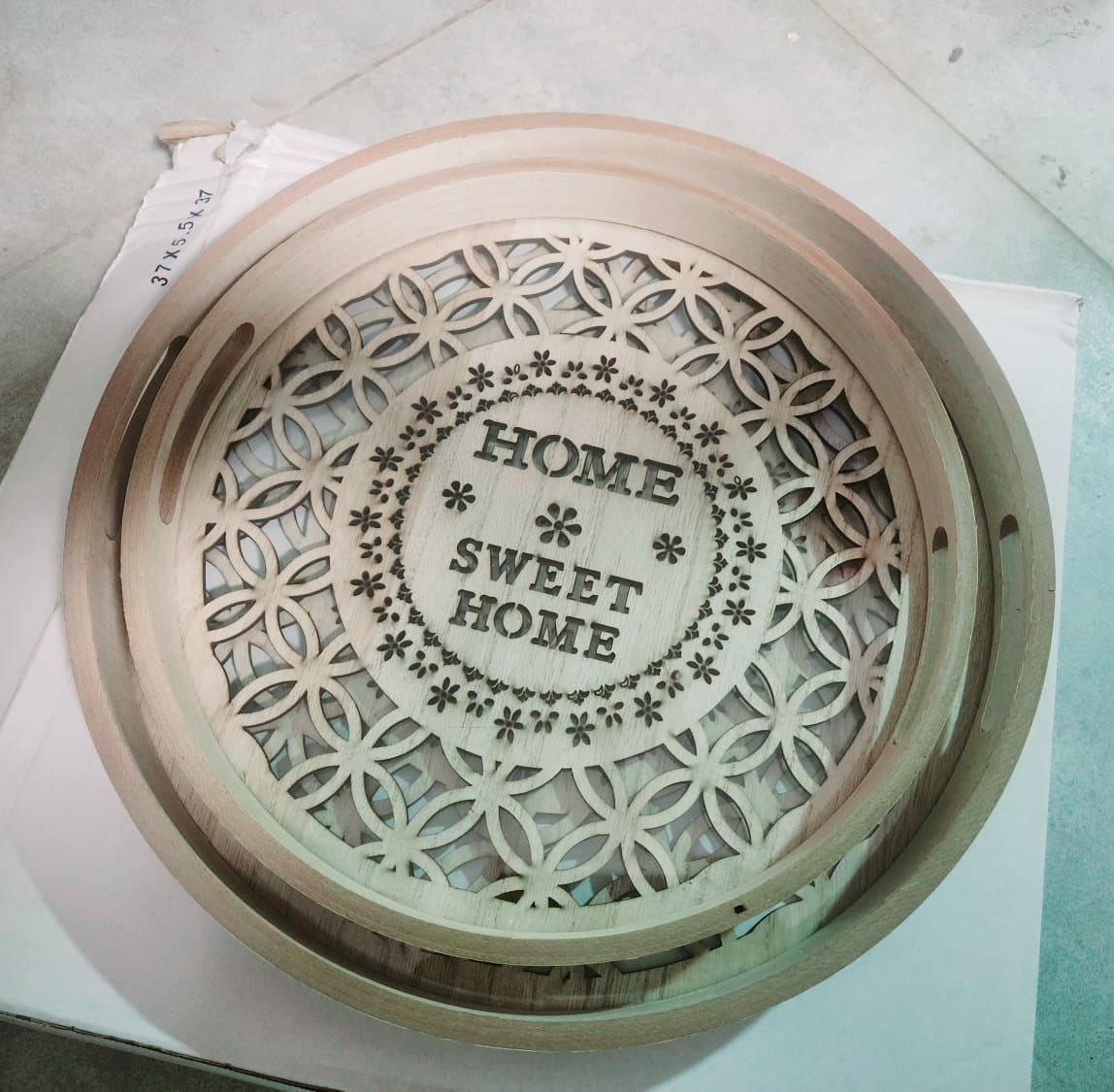 Nordic Decorative Rectangular Tray Set – 2-Piece Wood and Glass Trays (40×30cm & 33×24cm)