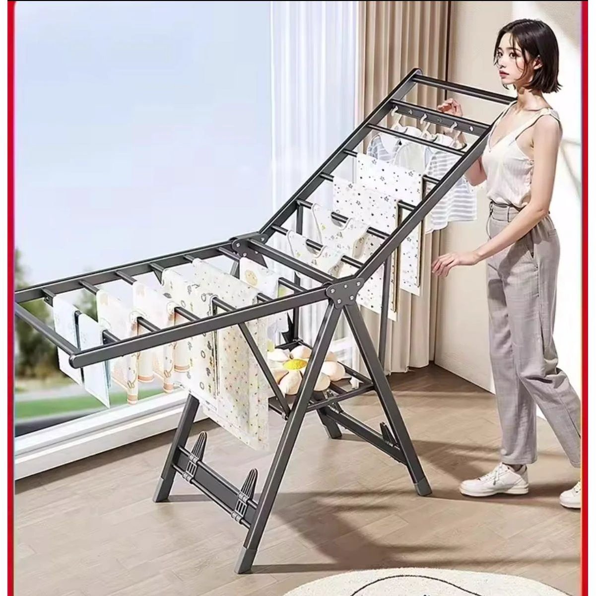 Heavy Duty Foldable Clothes Drying Rack with Wheels – Large Floor-Standing Indoor & Outdoor Laundry Organizer 170x130x47cm house holds Drying Racks