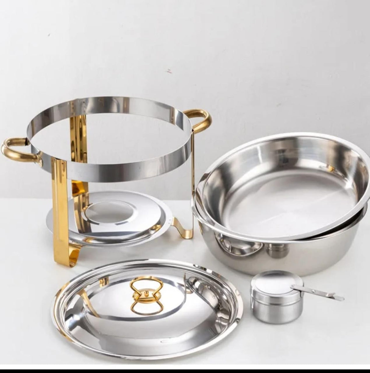 High Quality Stainless Steel Chafing Dish – 5L Buffet Server with Gold Stands and Lid Rest
