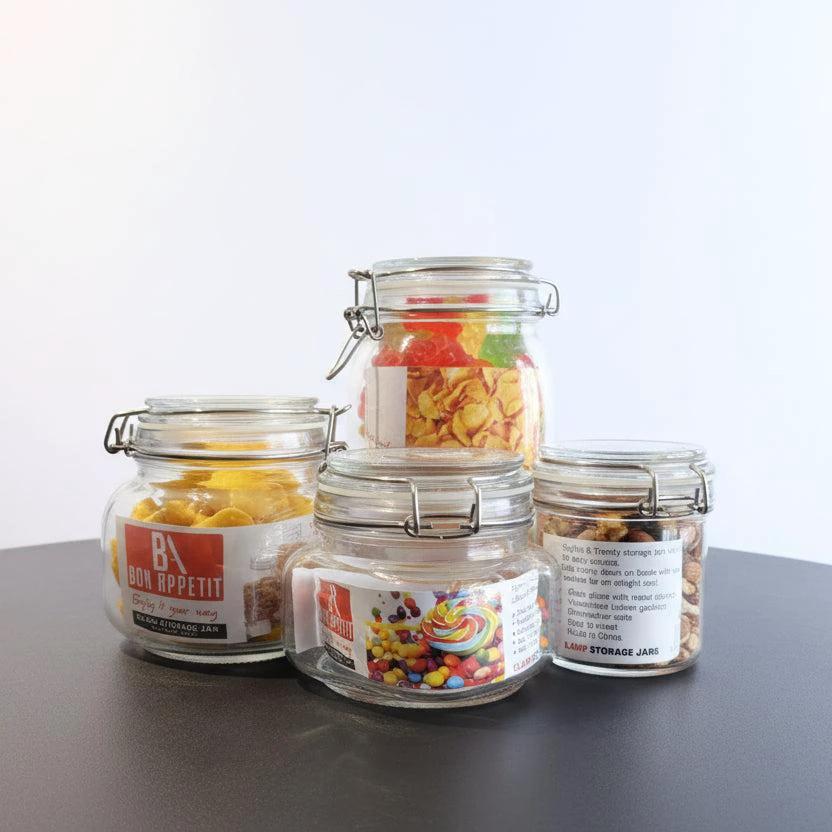 Bon Appetit Stylish Clip Style Glass Storage Jars | Leak Proof Borosilicate Glass | 0.25L to 1.5L Capacities Black November Food Storage Containers