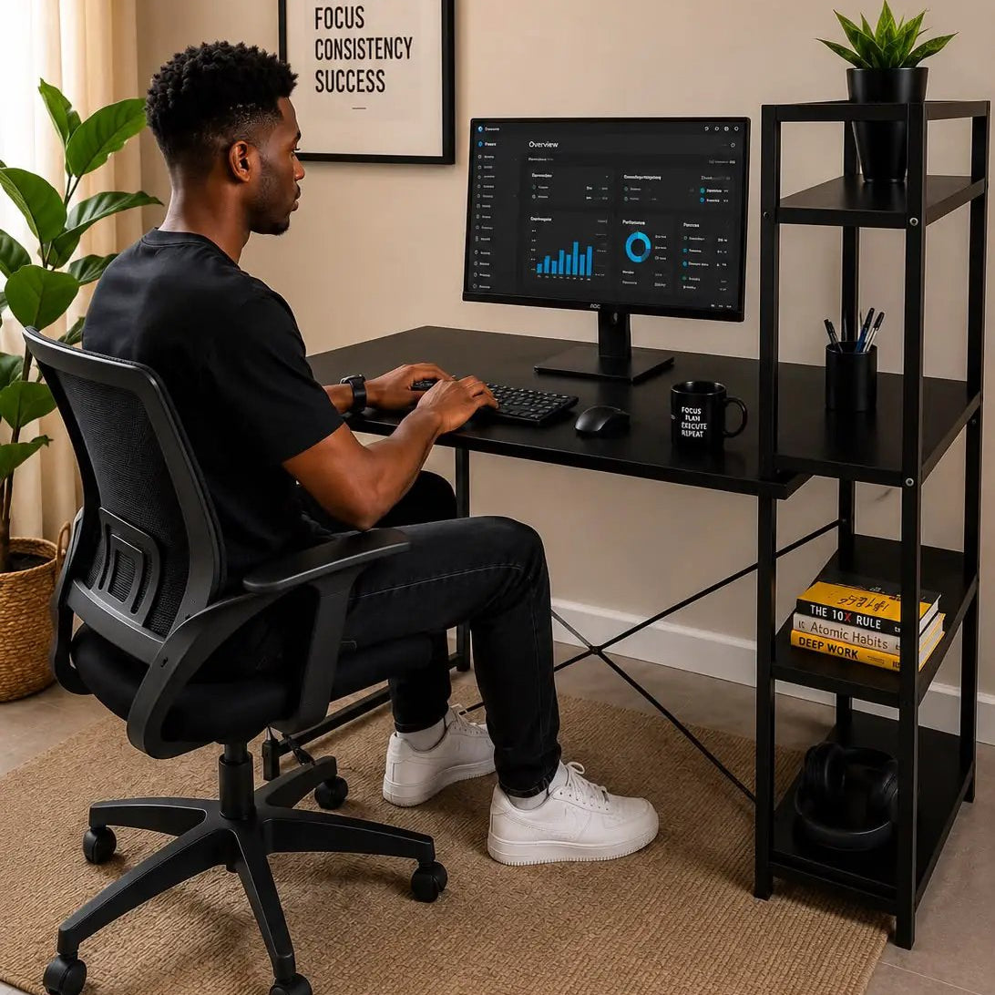 Modern Ergonomic Desk with Shelves Computer Desk Desks