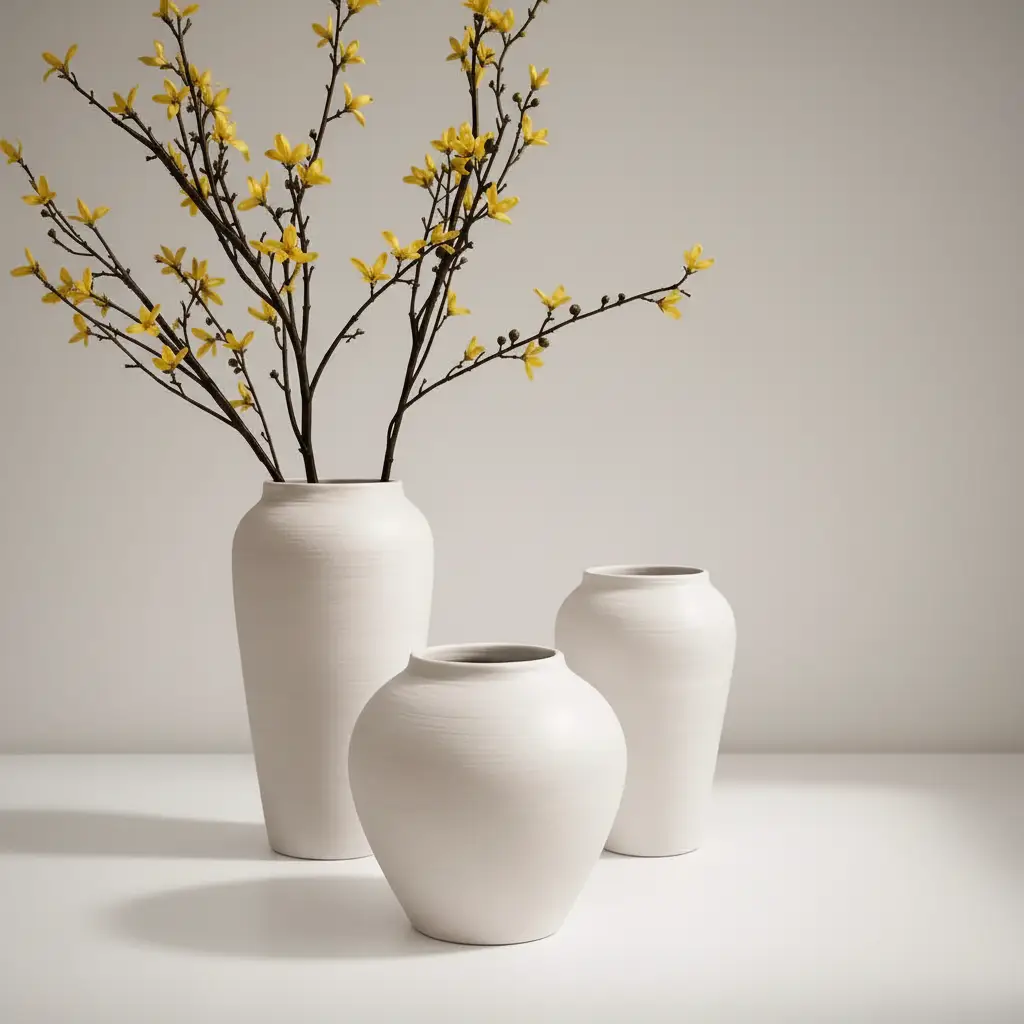 3 Pcs Minimal White Vase Set Decor Vases