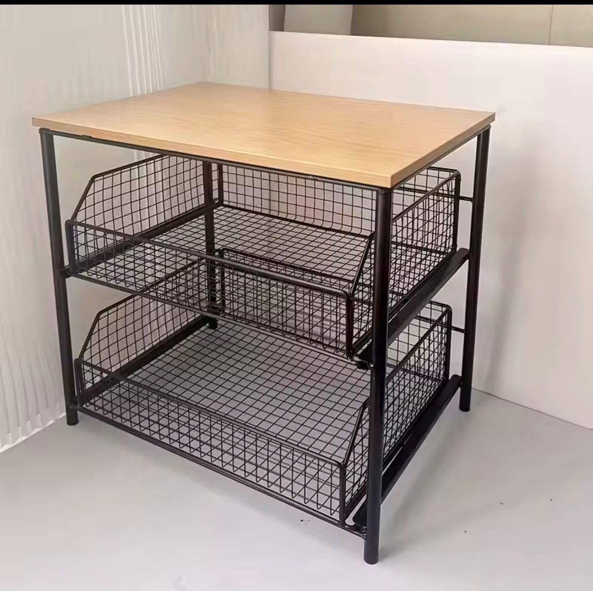 Space Saving Kitchen Countertop Storage Rack with Drawers and Metal Baskets