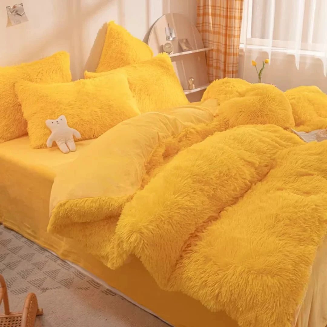 6pcs Luxury Velvet Plush Fluffy Duvet Set 6x6 with Fleece Bedsheet and Pillowcases Bedding