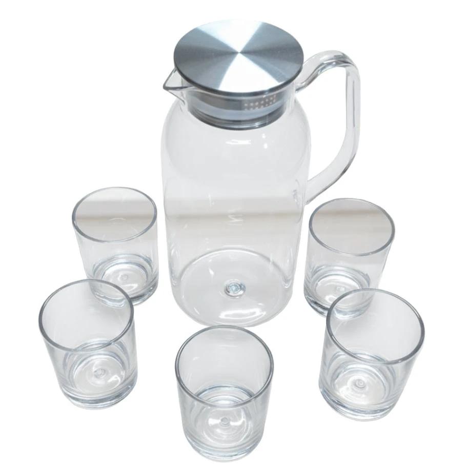 Polycarbonate Jug with Cover and 6pcs Glass Set – 1.8L Clear Drinkware Sets