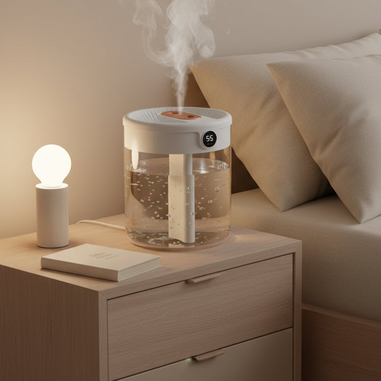 2L Double Nozzle Air Humidifier With LCD Humidity Display & Aroma Diffuser