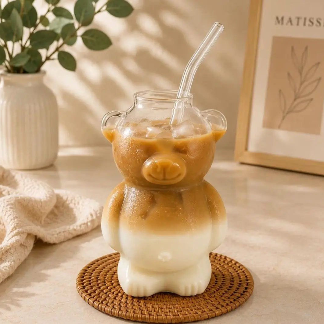 Bear Glass Cup & Straw Set(2 pcs) Tumblers