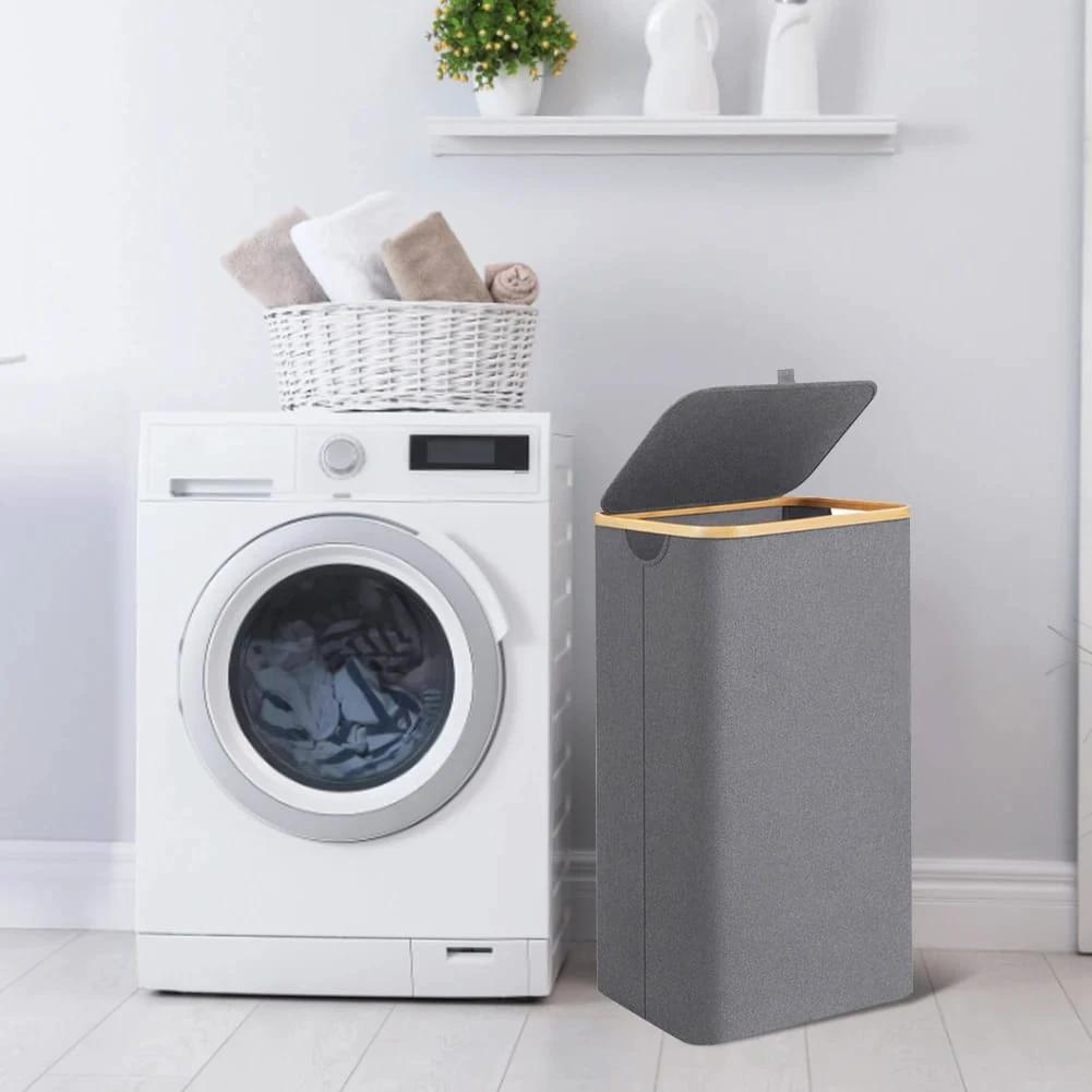 Foldable Bamboo Laundry Basket with Lid 100L Laundry Baskets