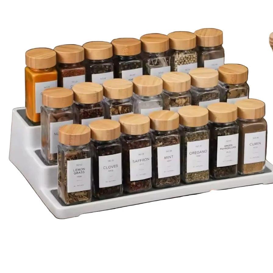 15pcs Premium Thick Glass Spice Jar Set with Bamboo Lids – 120ml Spice Organizers