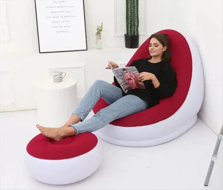Inflatable Lazy Sofa Chair With Footrest Inflatable chair Bean Bag Loungers & Daybeds