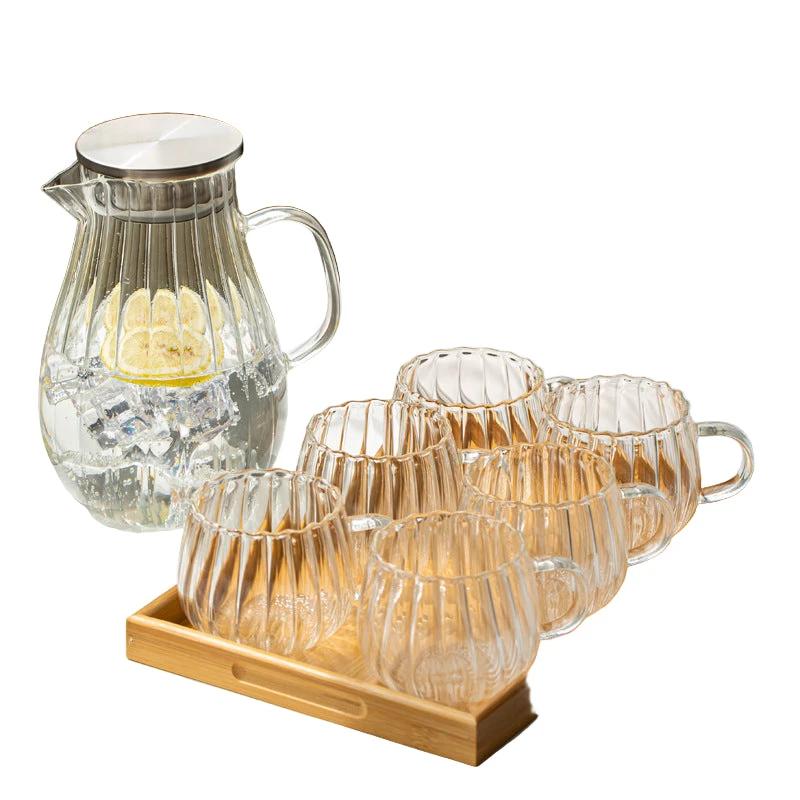 9pcs Transparent Borosilicate Teapot and Jug Set with Cups and Tray Kitchen & Dining