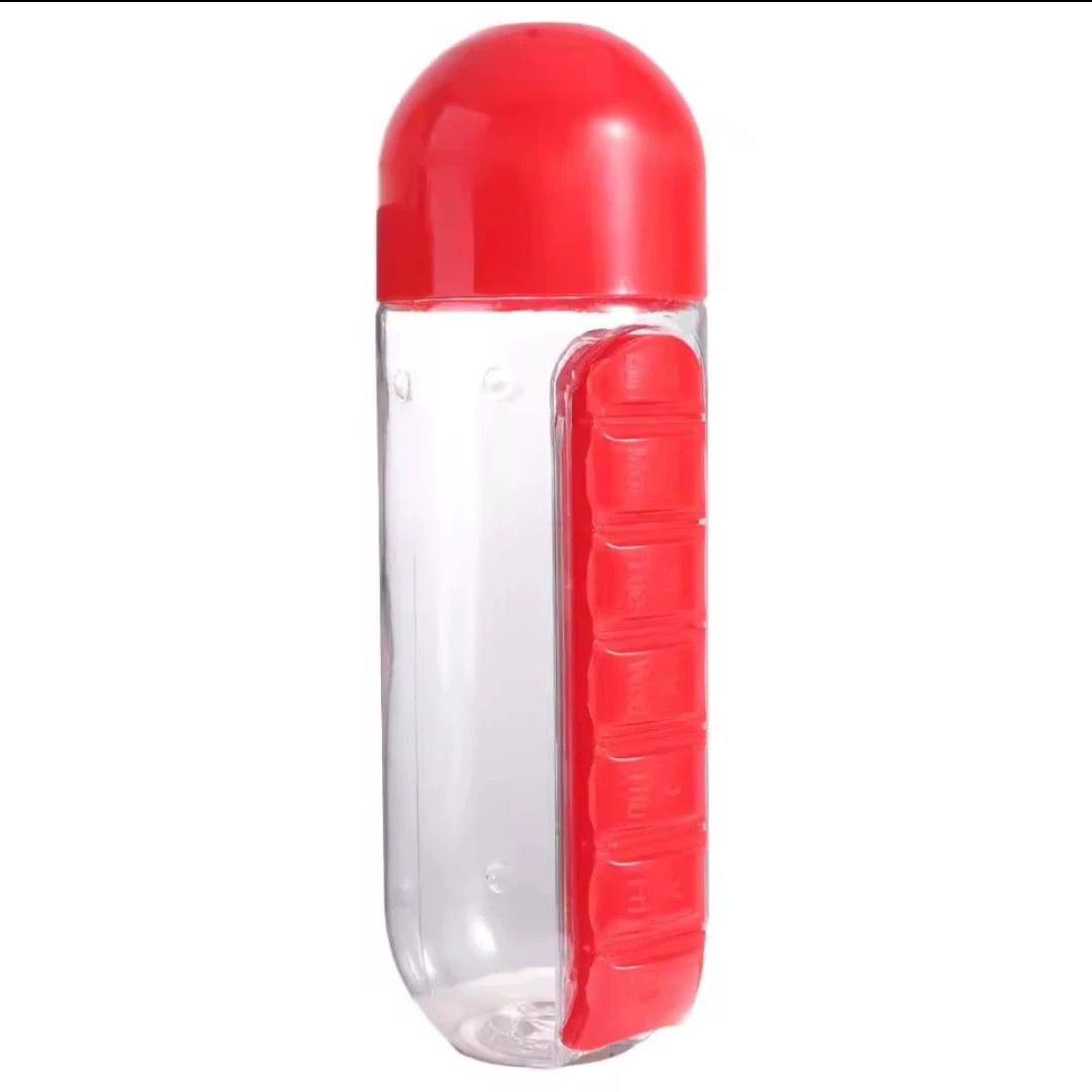 7-Day Pill Organizer Water Bottle 600ml BPA-Free Leakproof Design Pillboxes