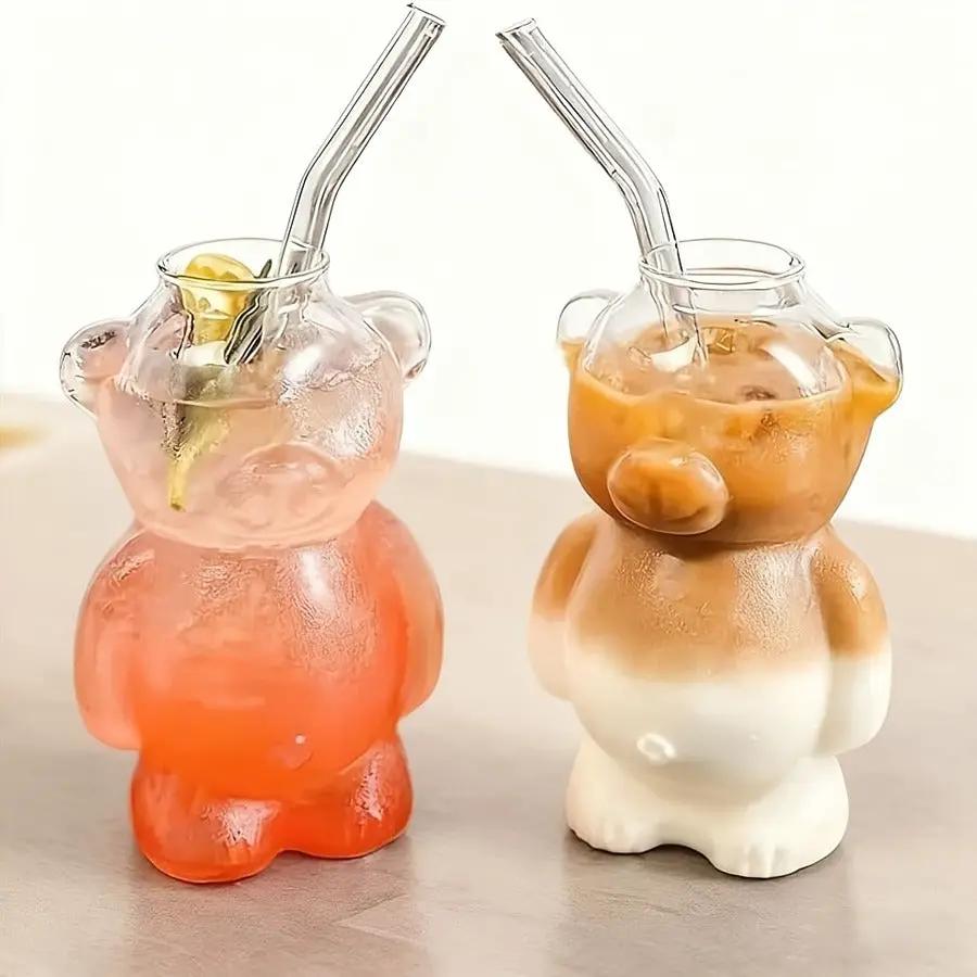 Bear Glass Cup & Straw Set(2 pcs) Tumblers
