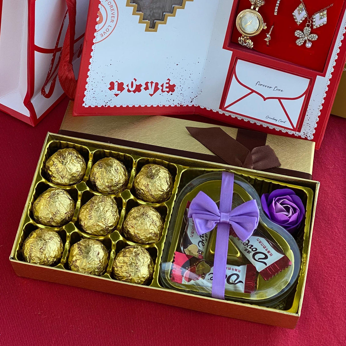 Hot Valentines Ladies Forever Love Gift Set with Watch Jewellery and Chocolates
