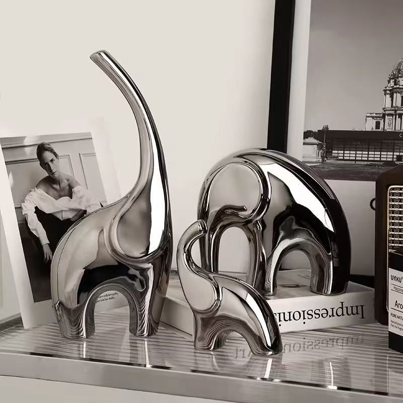 Luxury 3pcs Silver Elephant Home Décor Set – Elegant Ceramic Figurines