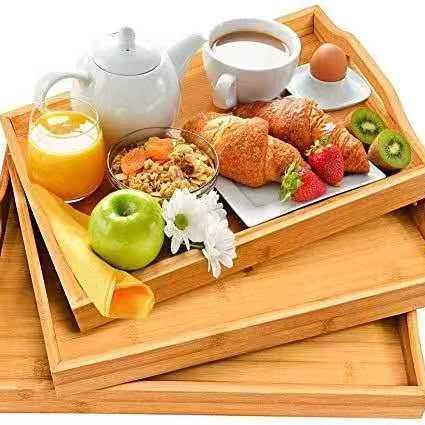 3pcs Multi-Functional Bamboo Food Storage and Serving Trays with Handles – Wooden Kitchen Trays Serving Trays