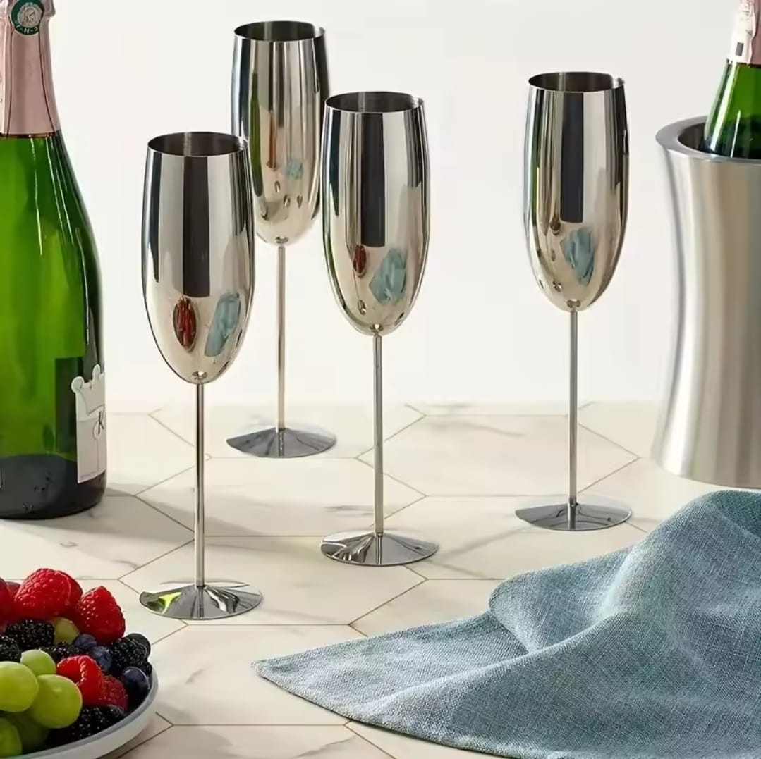 Stainless Champagne Flutes with Flat Rim – Elegant Sparkling Wine Glasses