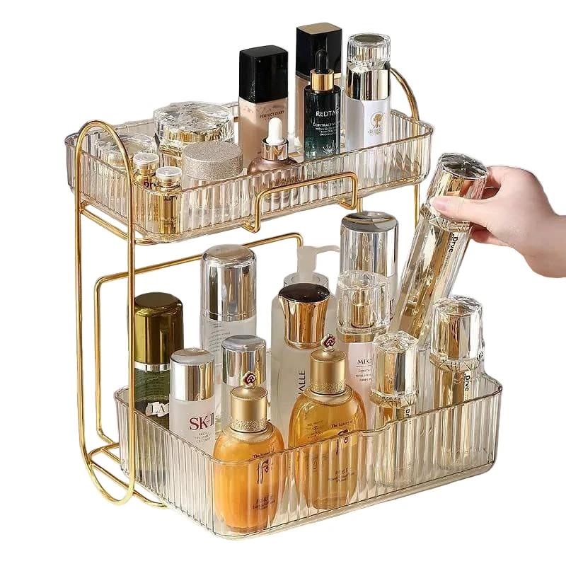 Acrylic Double Layer Cosmetic Organizer – Large Capacity Household Storage Caddies
