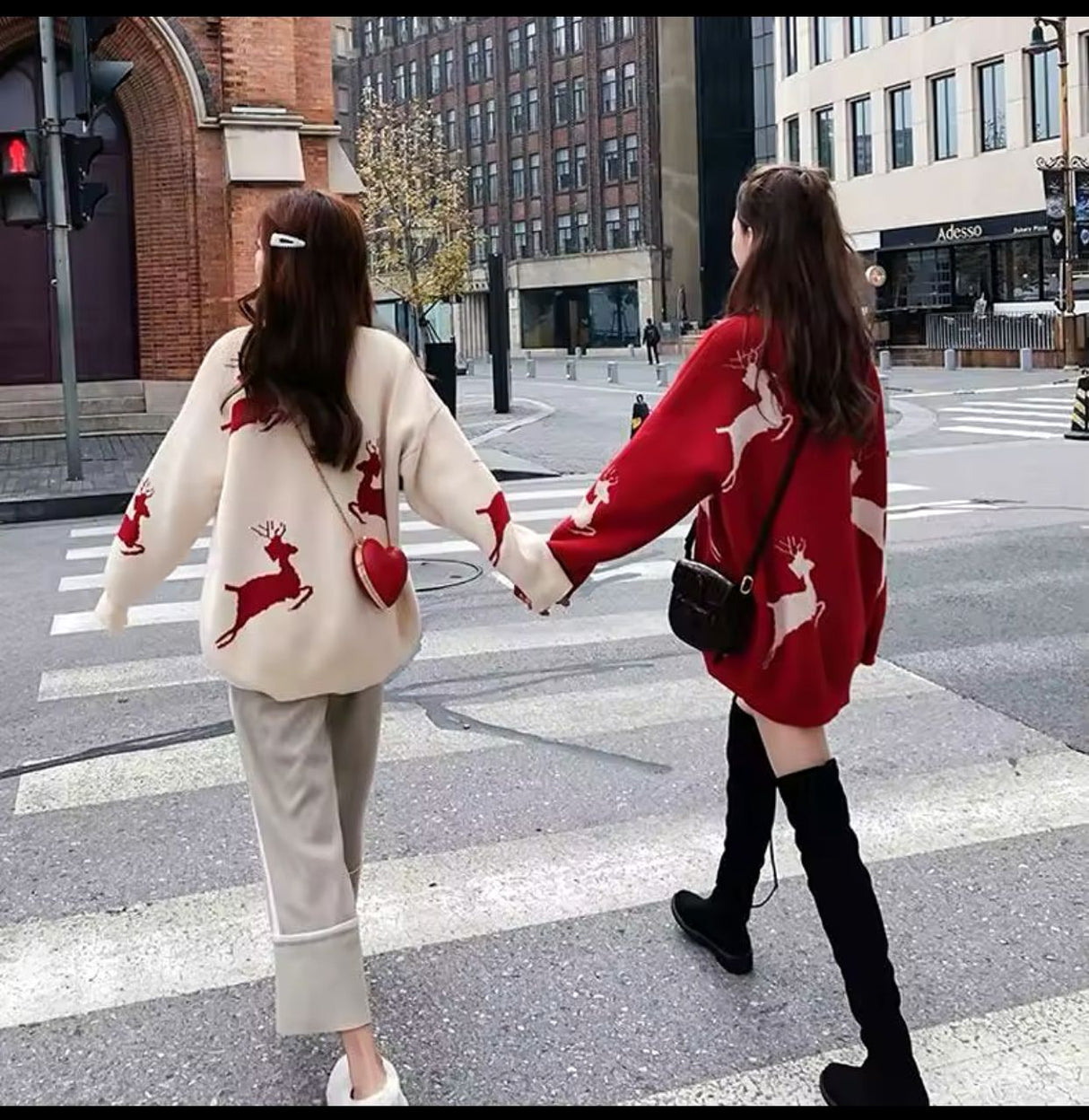 Reindeer Christmas Sweater – Red & White Festive Knitwear