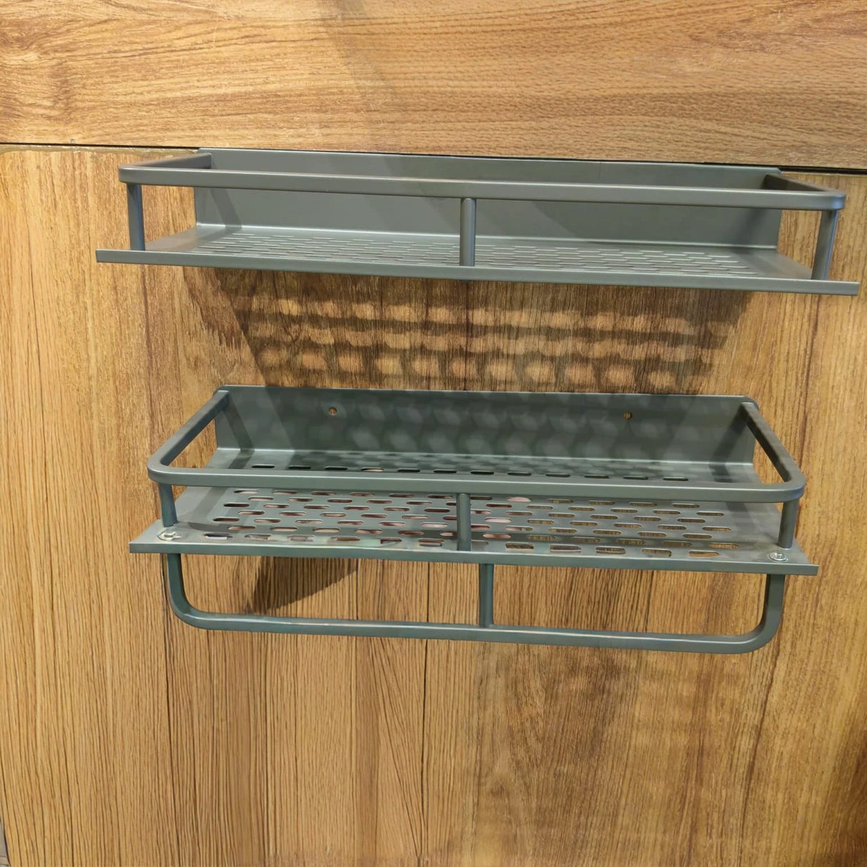 Bathroom Wall Shelf with Towel Bar – Matte Grey, Rustproof & Adhesive Mount Bathroom organiser Towel Racks