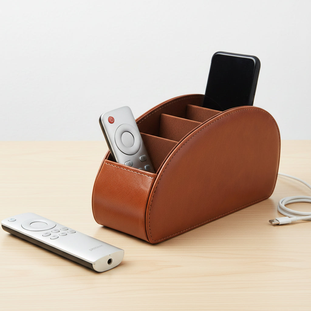 PU Leather Remote Control Holder 5-Compartment Storage Organizer Home & Garden Household Storage Caddies
