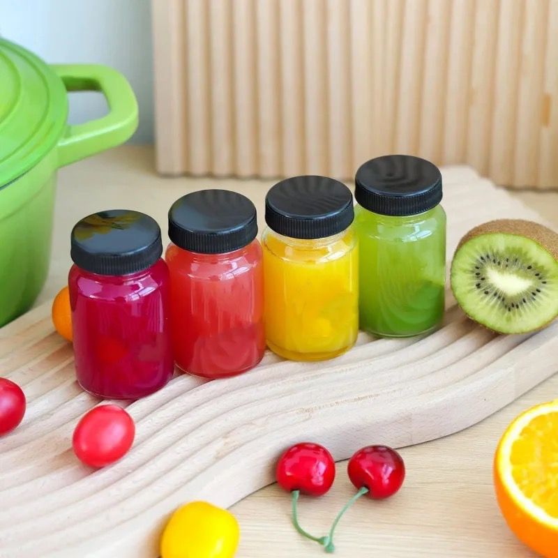 Set of 5 Ginger Shot Glass Bottles with Black Lids 60ml