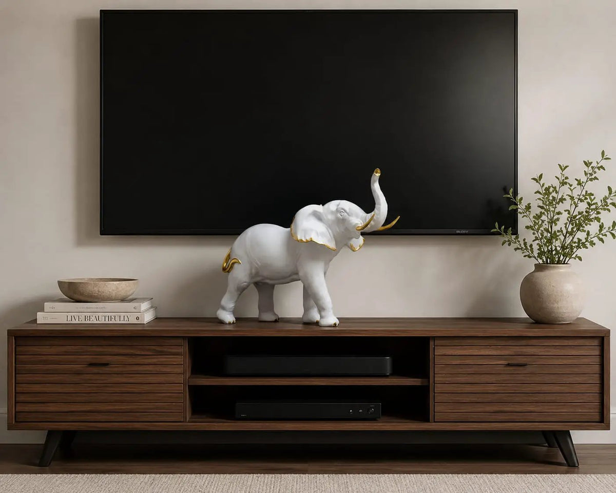 White & Gold Resin Elephant Statue Figurine Figurines