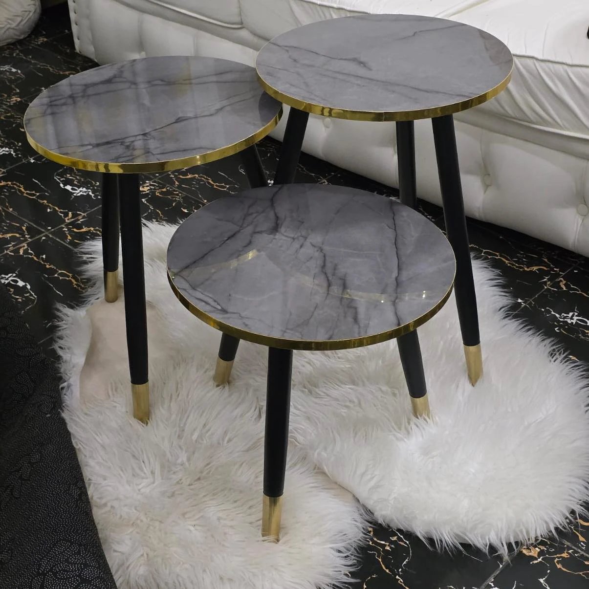 3 in 1 Nesting Luxury Marble Side Stool Tables Coffee table Accent Tables