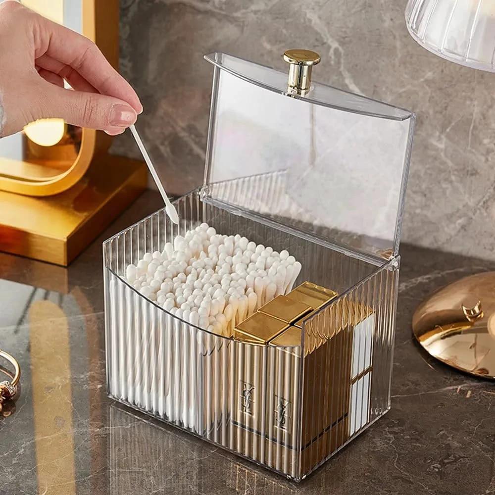 2 Compartment Acrylic Storage Box Dustproof Makeup and Cotton Pad Organizer Cosmetic Organizer Travel Organizer Bags