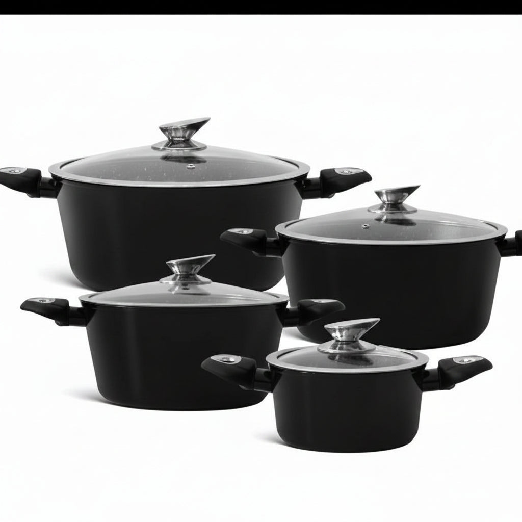 4pcs Nonstick Cooking Pot Set with Glass Lids and Heat-Resistant Handles Cooking set Cookware Sets