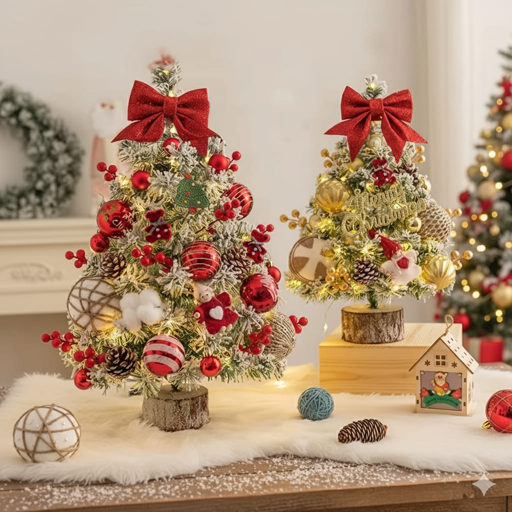 Tabletop Christmas Tree with Decor and Lights – 45cm Height