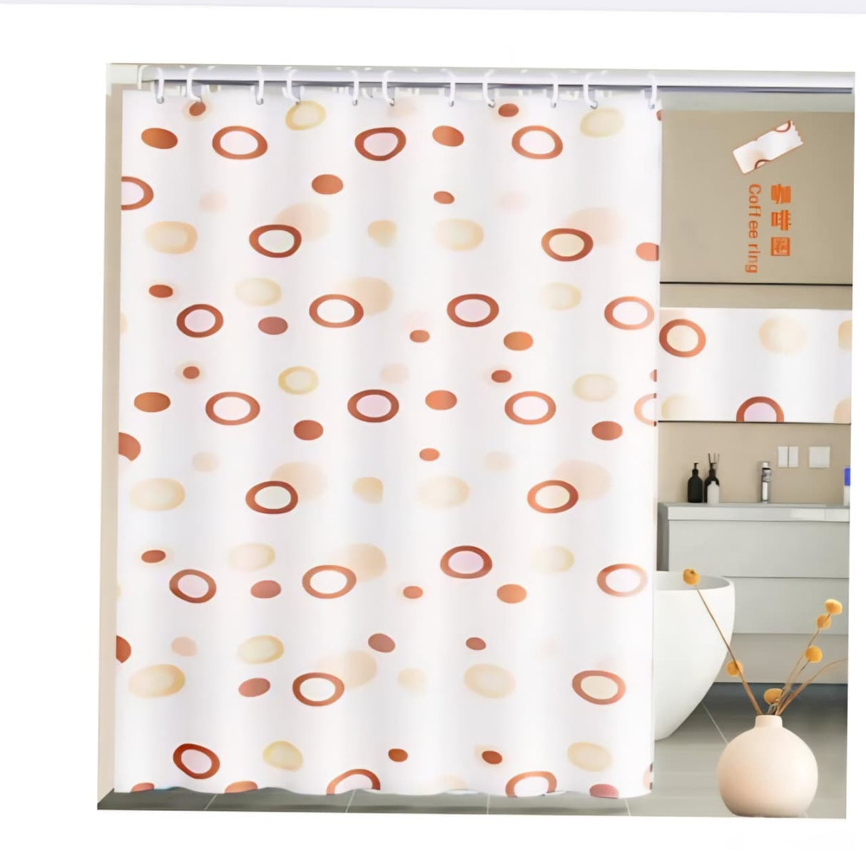 Shower Curtain with Hooks 180 x 200 cm Waterproof Bathroom Curtain