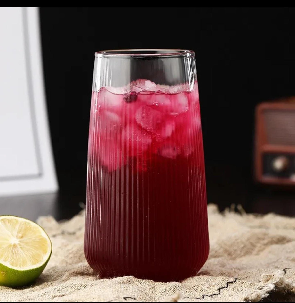 High Quality Borosilicate Ribbed Drinking Glasses – 480ml Clear Vertical Line Design (6pcs Set)