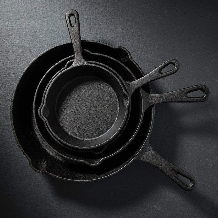 Cast Iron Skillet Set 4pc Heavy Gauge For Home And Outdoors Kitchen & Dining