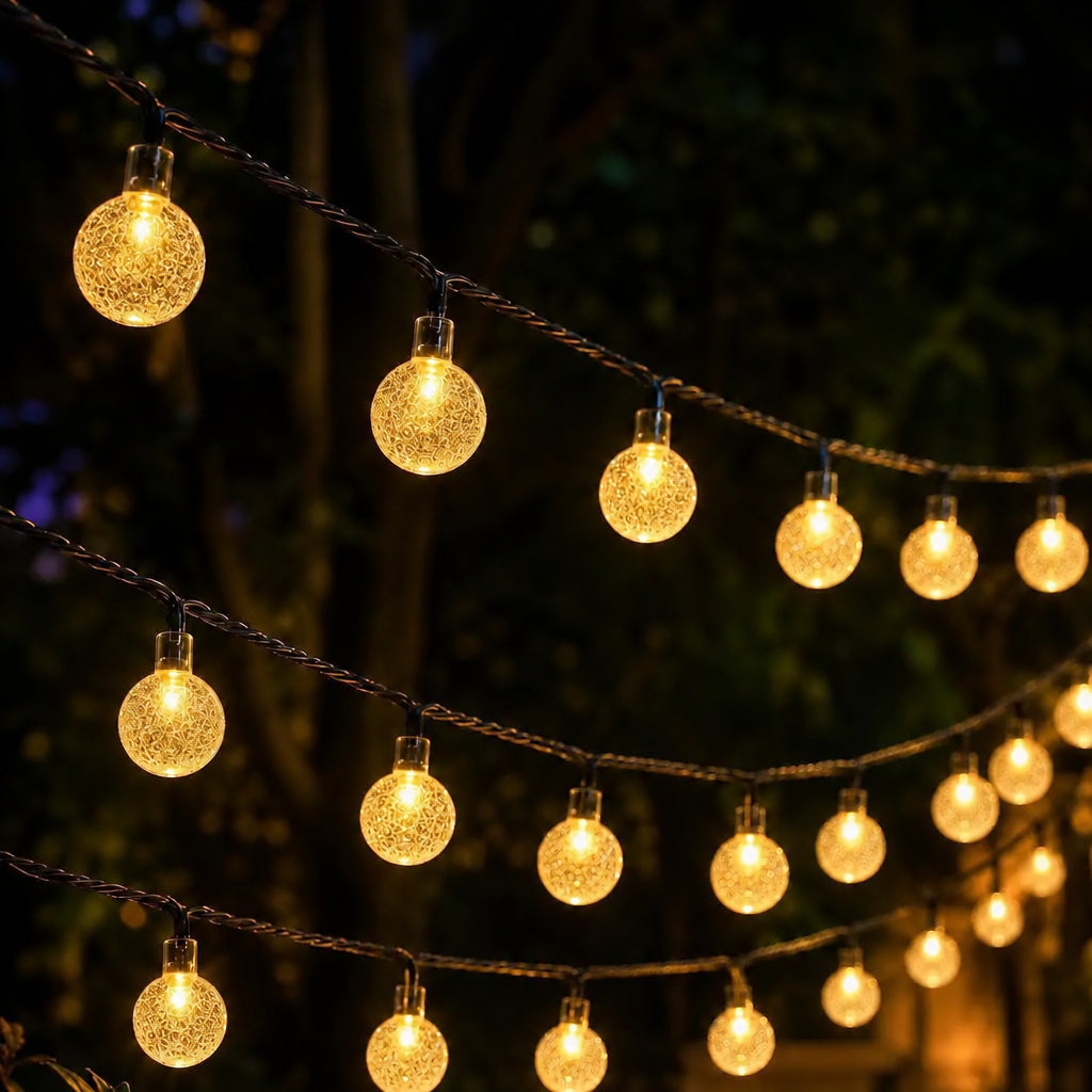 12M Solar Powered Outdoor Ball String Christmas Lights