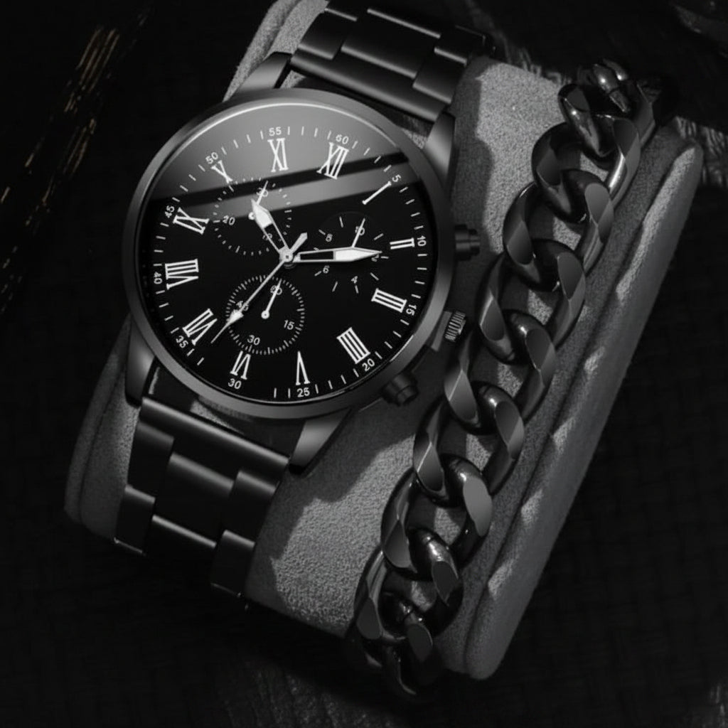 Men's 2 in 1 Geneva Watch & Bracelet Gift Set Jewelry Sets