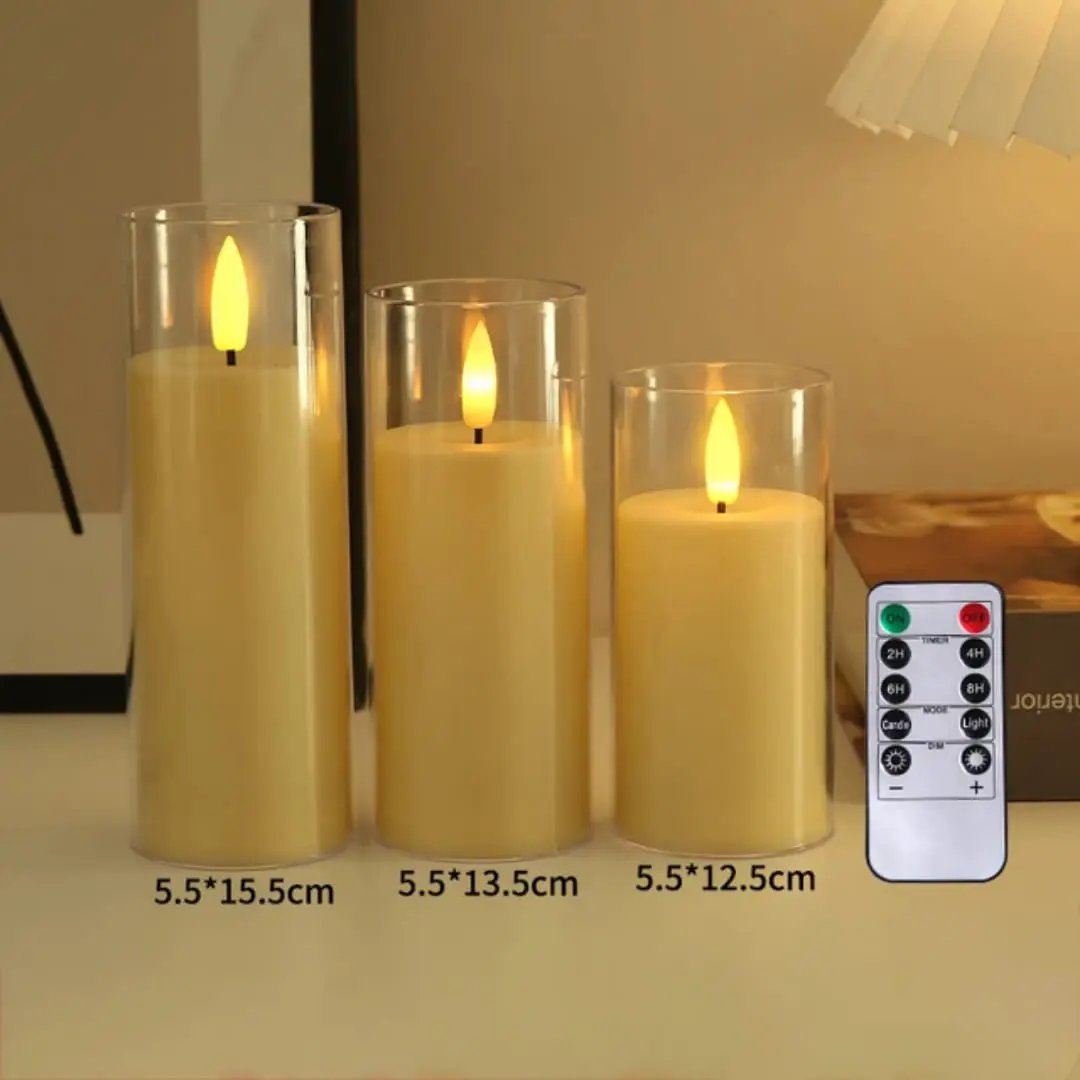 3pcs LED Glass Candle Set with Remote Flameless candle Flameless Candles