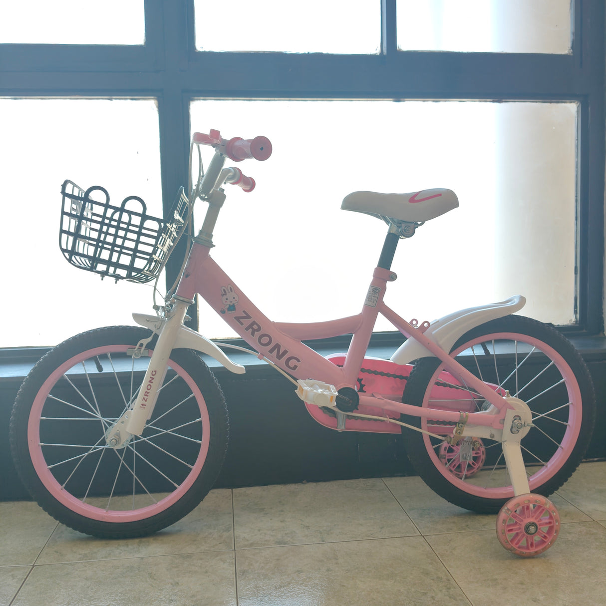 Kids' Pink Bicycle | With Training Wheels and Rear Seat
