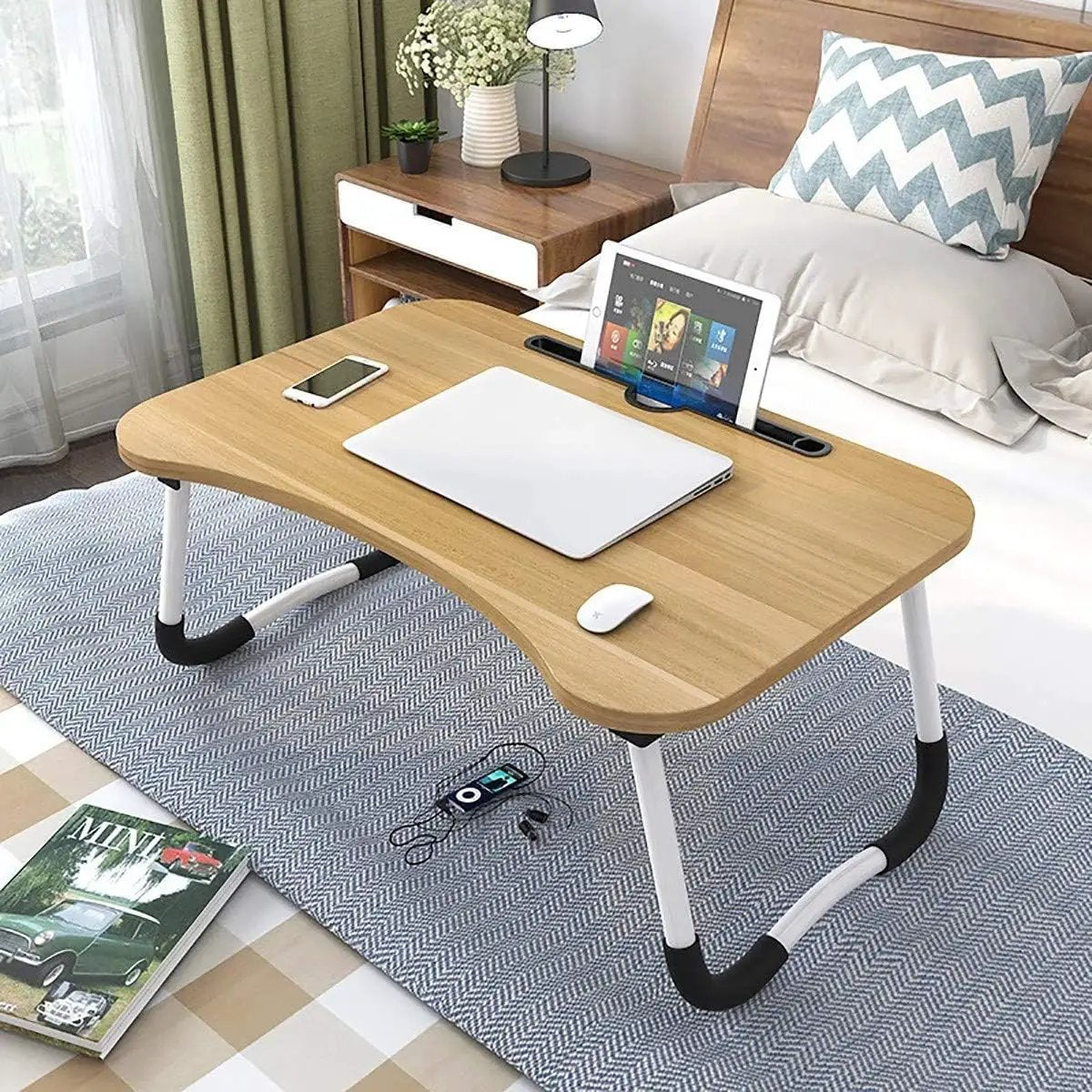 Foldable Breakfast Laptop Table No Assembly For Small Spaces Desks Folding Tables