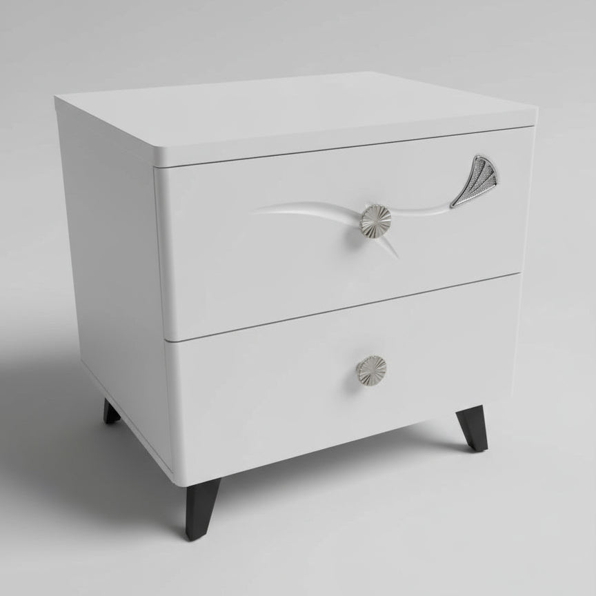 Modern Two-Drawer Wooden Bedside Table with Decorative Handle Design