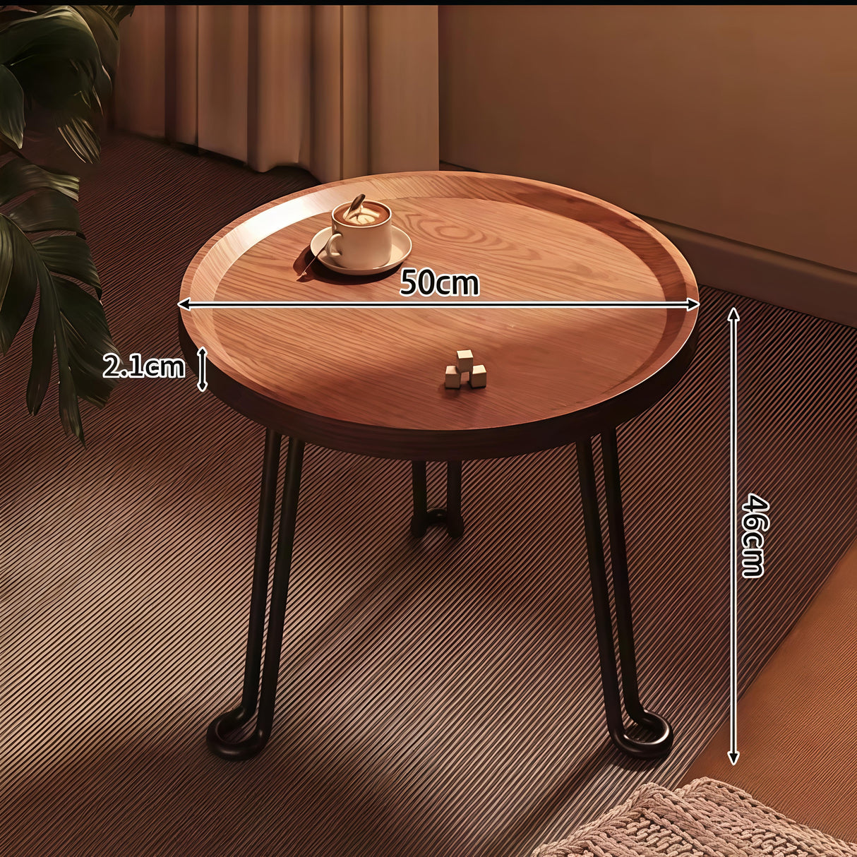 Mid-Century Metal & Wood Side Table 50×50×46cm with Hairpin Legs