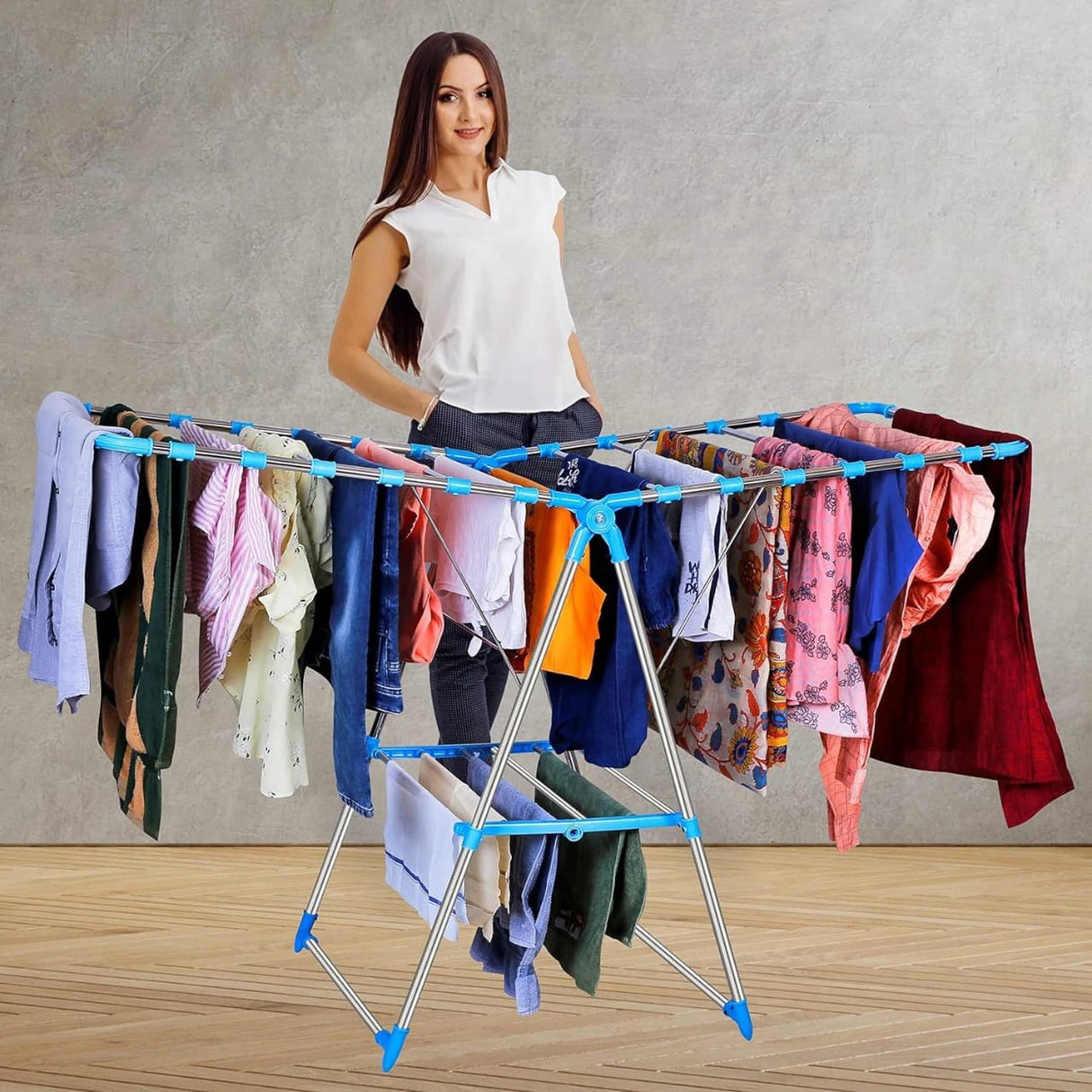 Outdoor Multifunctional Folding Clothes Drying Rack with Blue Joints Drying rack Drying Racks