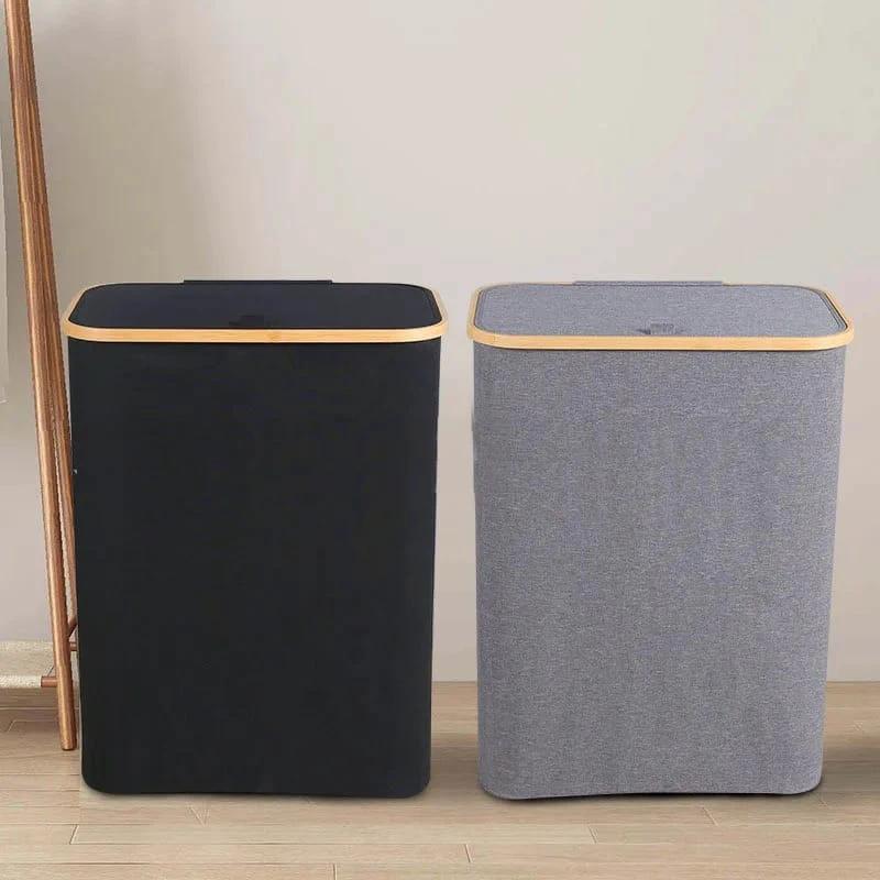 Foldable Bamboo Laundry Basket with Lid 100L Laundry Baskets