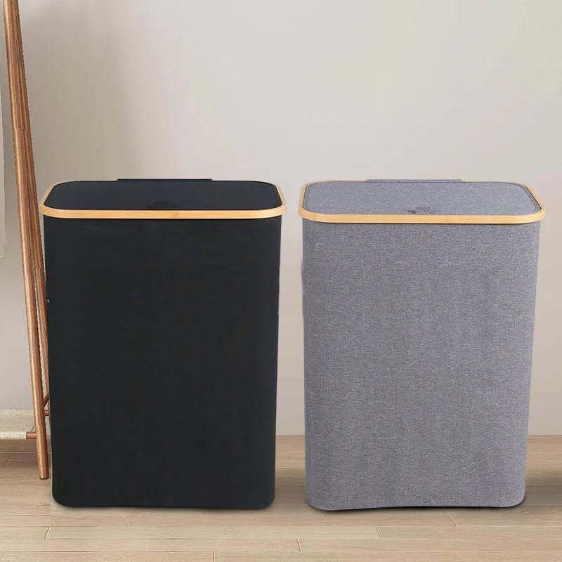 Foldable Bamboo Laundry Basket with Lid 100L